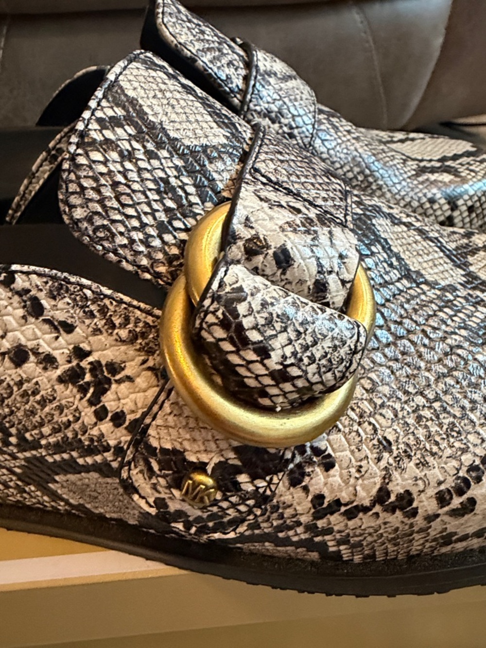 Michael Kors Jaden Clog Mules Snake Print leather with Gold Buckle - Picture 8 of 10